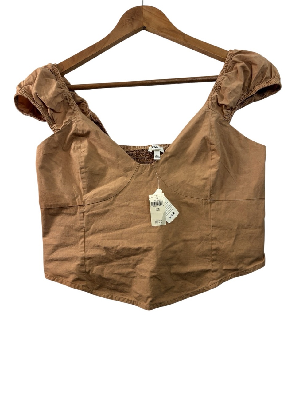 Aerie Tan Corset Style Crop Top Ruffle Strap Smocked Back Size Medium NWT Top